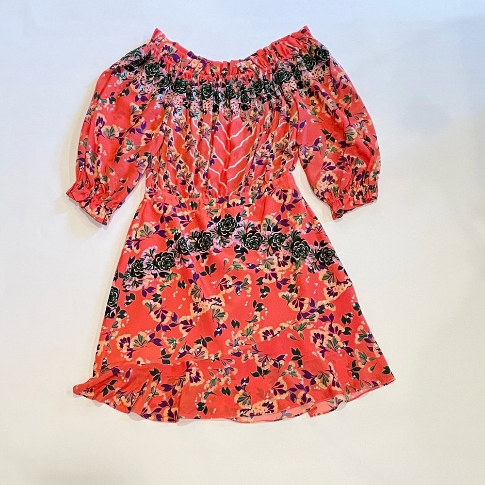 SALONI Grace Silk Floral Off Shoulder Mini Dress - Picture 3 of 11